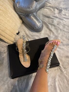 Crystal Embellished Clear Strap Heels